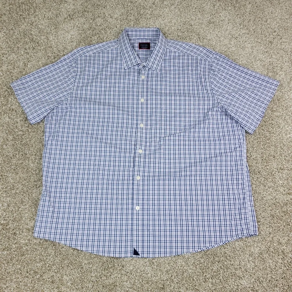 Untuckit Mens 3XL White Blue Plaid Performance Stretch Button Up Short Sleeve‎